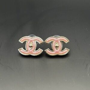CHANEL Stud Earrings Gold & Pearly Pink